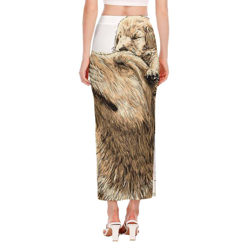 Labrador Retriever And Puppy Print Side Slit Maxi Skirt