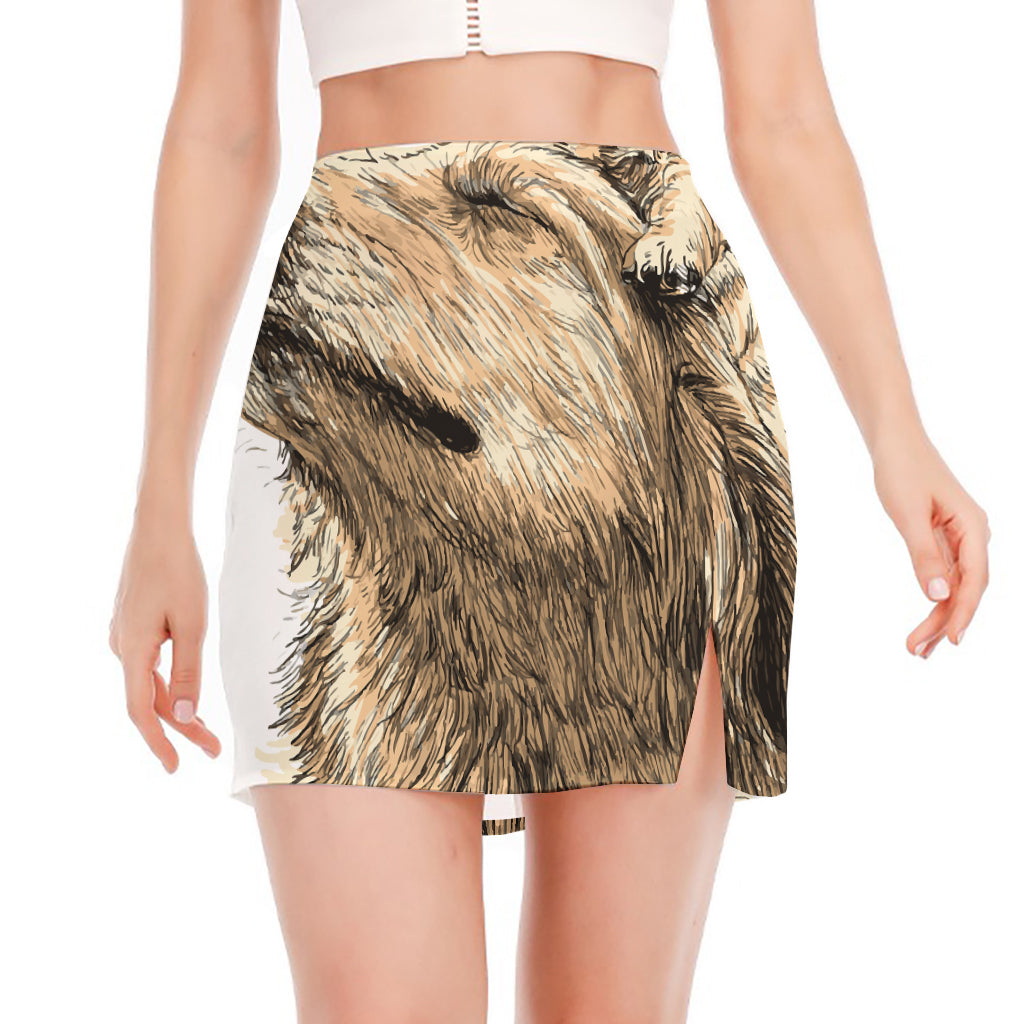 Labrador Retriever And Puppy Print Side Slit Mini Skirt