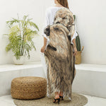 Labrador Retriever And Puppy Print Silk V-Neck Kaftan Dress