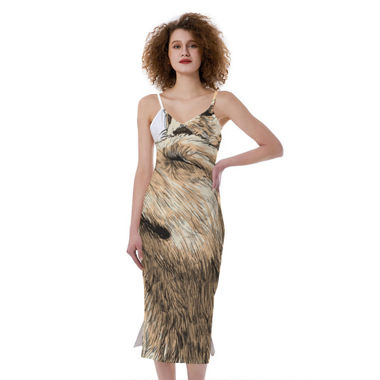 Labrador Retriever And Puppy Print Slim Fit Midi Cami Dress