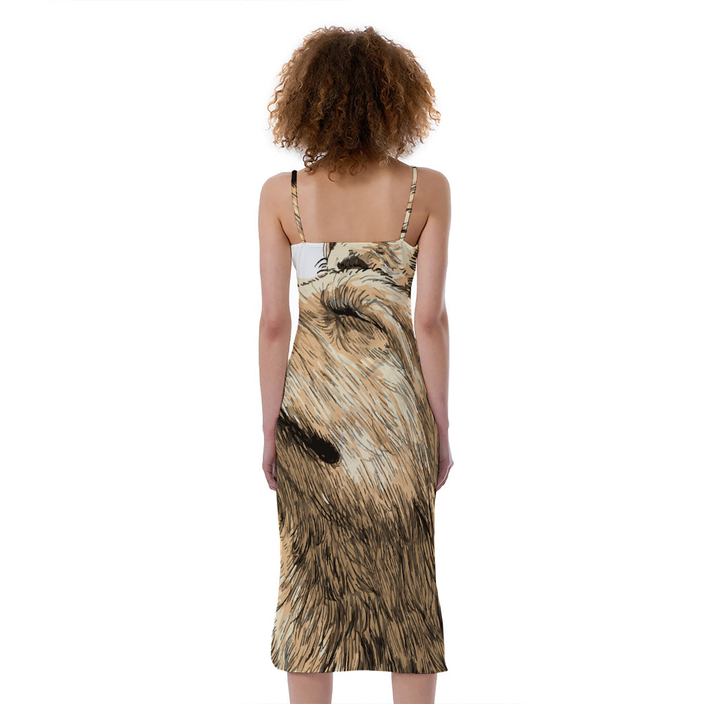 Labrador Retriever And Puppy Print Slim Fit Midi Cami Dress
