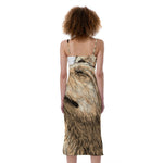 Labrador Retriever And Puppy Print Slim Fit Midi Cami Dress