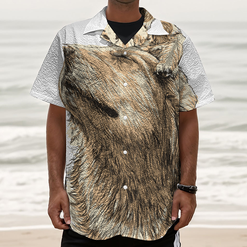 Labrador Retriever And Puppy Print Textured Short Sleeve Shirt