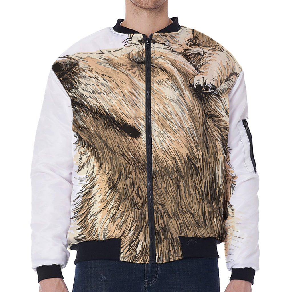 Labrador Retriever And Puppy Print Zip Sleeve Bomber Jacket