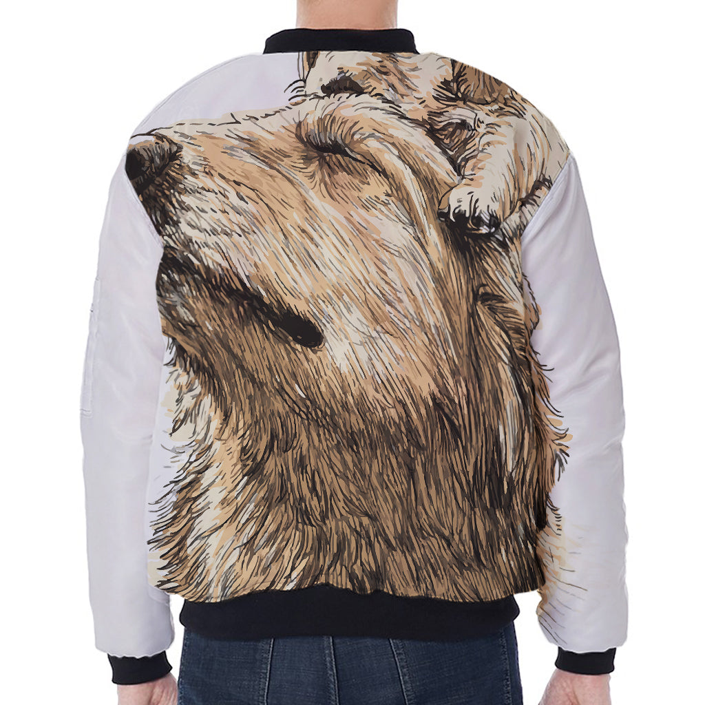 Labrador Retriever And Puppy Print Zip Sleeve Bomber Jacket