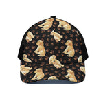 Labrador Retriever Puppy Pattern Print Black Mesh Trucker Cap