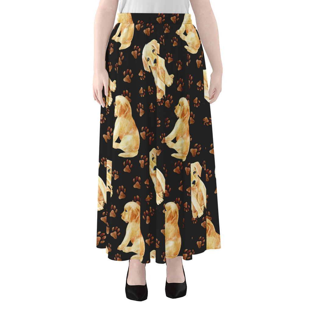 Labrador Retriever Puppy Pattern Print Chiffon Maxi Skirt