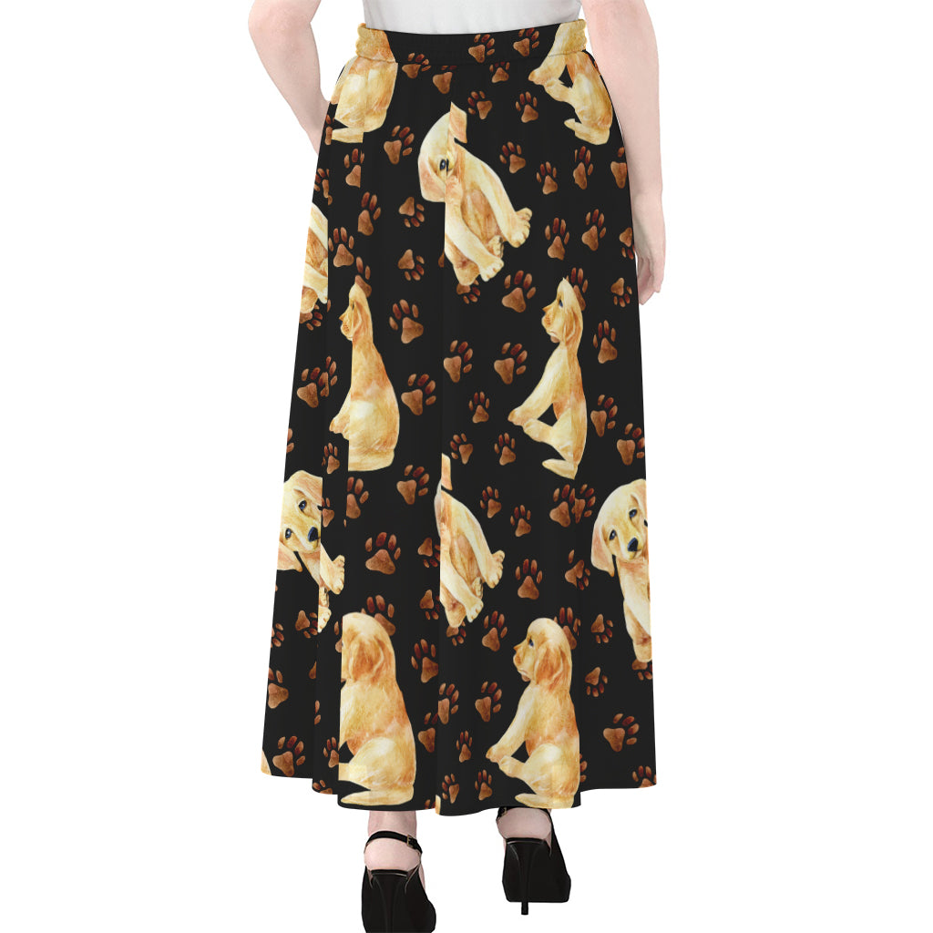 Labrador Retriever Puppy Pattern Print Chiffon Maxi Skirt