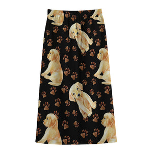 Labrador Retriever Puppy Pattern Print Cotton Front Slit Maxi Skirt