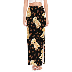 Labrador Retriever Puppy Pattern Print High Slit Maxi Skirt