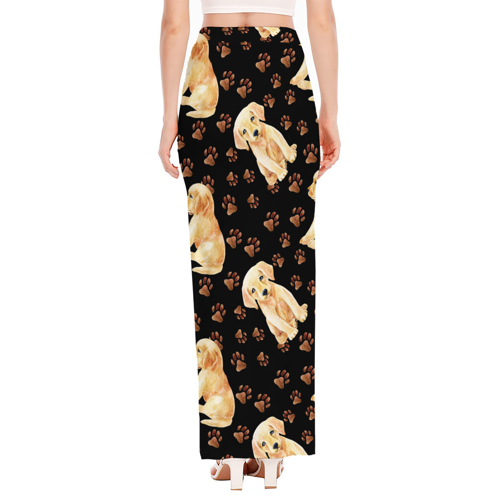 Labrador Retriever Puppy Pattern Print High Slit Maxi Skirt