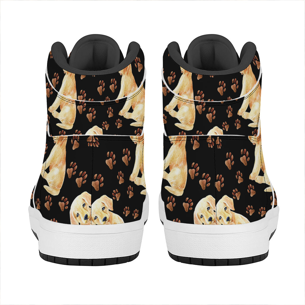 Labrador Retriever Puppy Pattern Print High Top Leather Sneakers