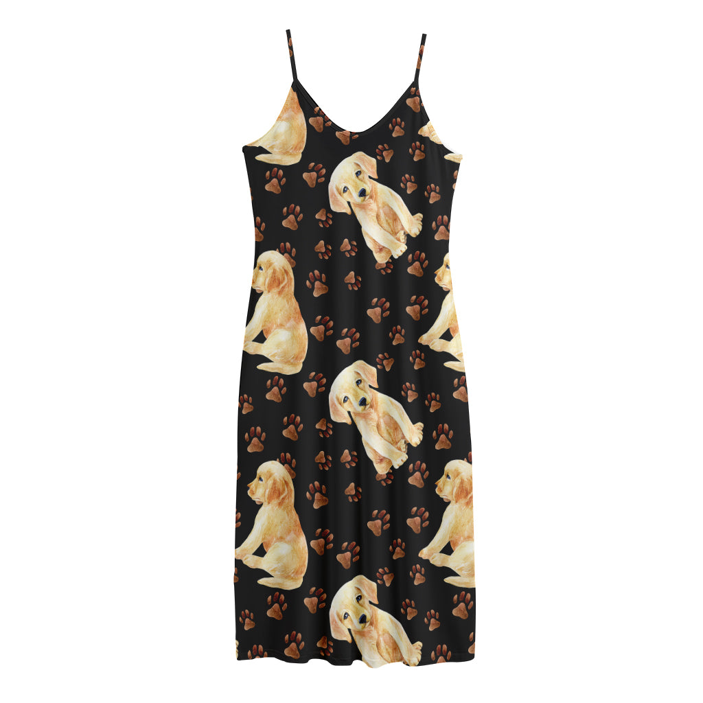 Labrador Retriever Puppy Pattern Print Jersey Midi Cami Dress