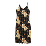 Labrador Retriever Puppy Pattern Print Jersey Midi Cami Dress