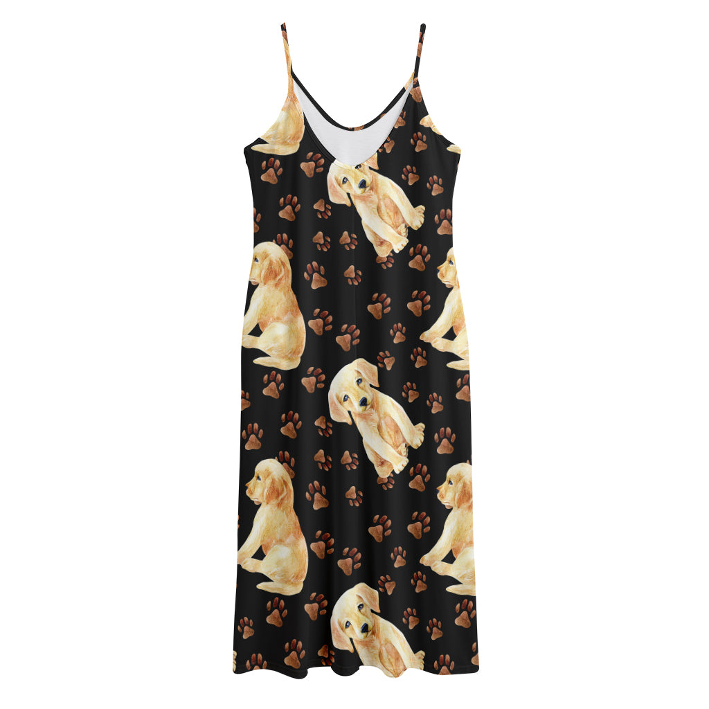 Labrador Retriever Puppy Pattern Print Jersey Midi Cami Dress