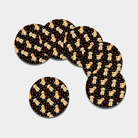 Labrador Retriever Puppy Pattern Print Leather Coaster Set