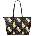 Labrador Retriever Puppy Pattern Print Leather Tote Bag With Zipper