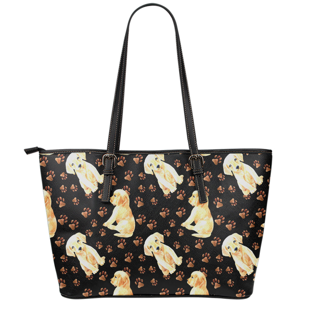Labrador Retriever Puppy Pattern Print Leather Tote Bag