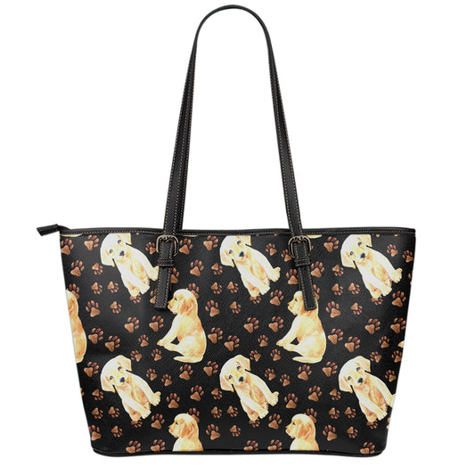 Labrador Retriever Puppy Pattern Print Leather Tote Bag