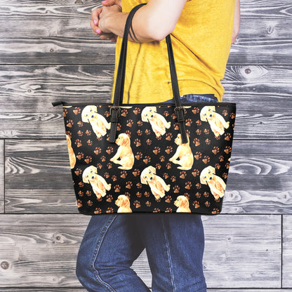 Labrador Retriever Puppy Pattern Print Leather Tote Bag