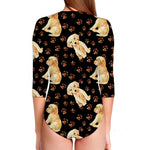 Labrador Retriever Puppy Pattern Print Long Sleeve Swimsuit