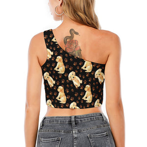 Labrador Retriever Puppy Pattern Print One Shoulder Crop Top