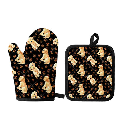 Labrador Retriever Puppy Pattern Print Oven Mitt And Pot Holder Set