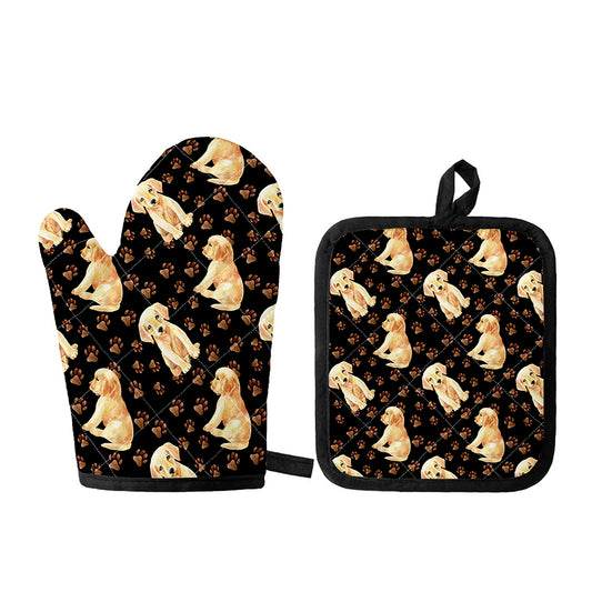 Labrador Retriever Puppy Pattern Print Oven Mitt And Pot Holder Set