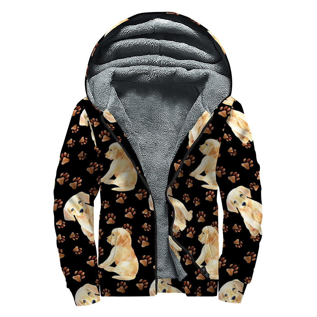 Labrador Retriever Puppy Pattern Print Sherpa Lined Zip Up Hoodie