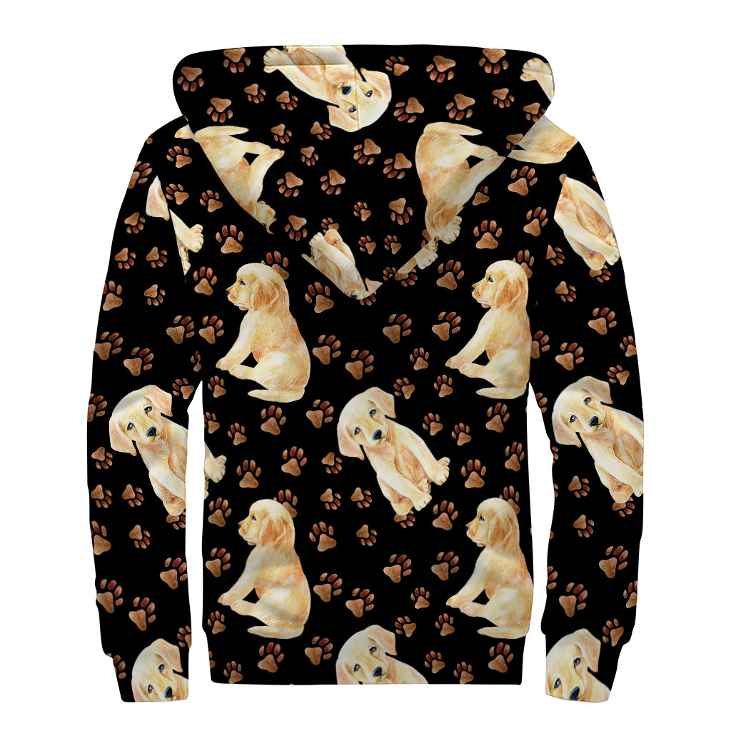 Labrador Retriever Puppy Pattern Print Sherpa Lined Zip Up Hoodie