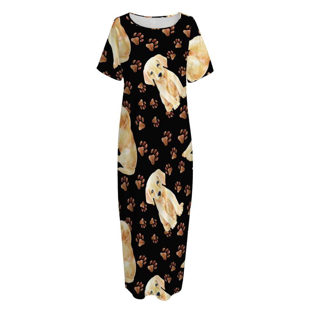 Labrador Retriever Puppy Pattern Print Short Sleeve Long Nightdress