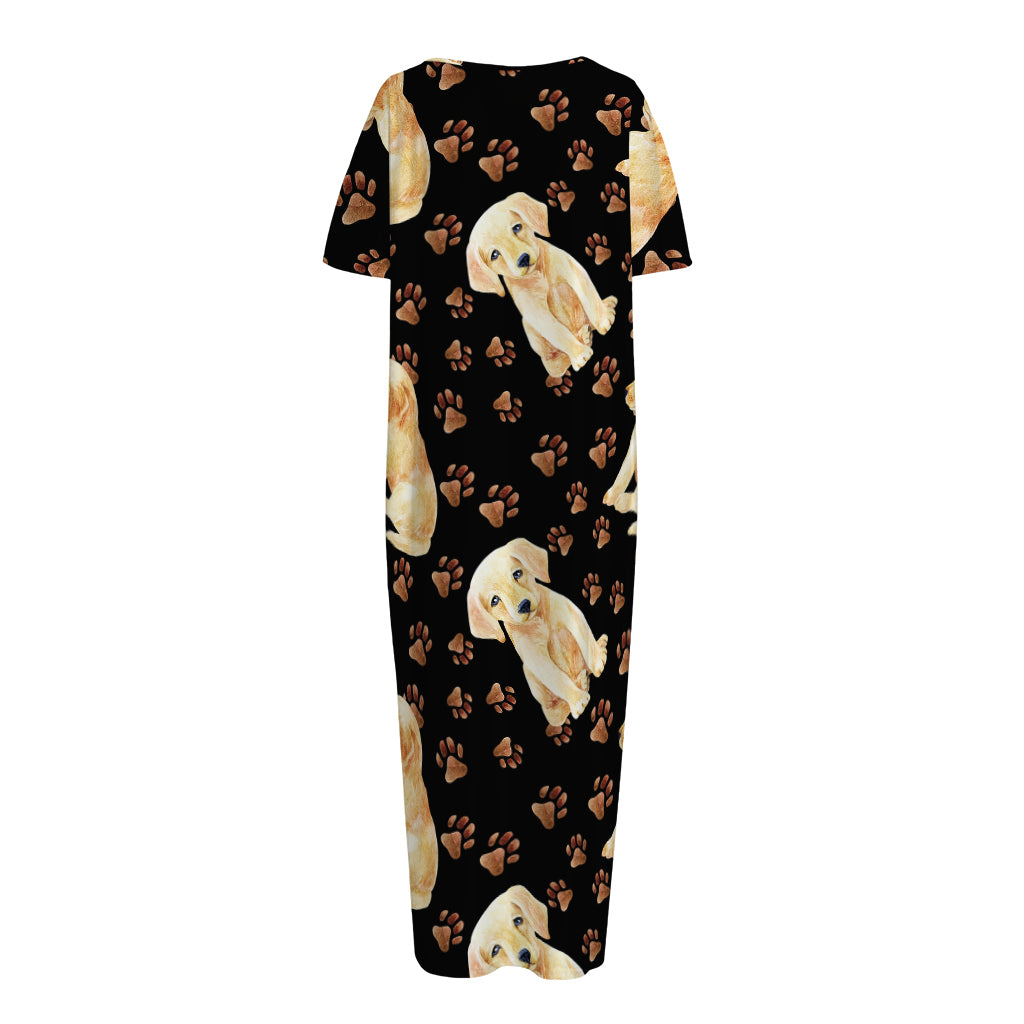 Labrador Retriever Puppy Pattern Print Short Sleeve Long Nightdress