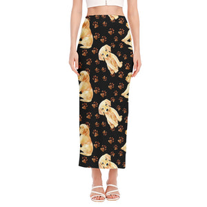 Labrador Retriever Puppy Pattern Print Side Slit Maxi Skirt