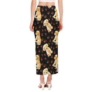 Labrador Retriever Puppy Pattern Print Side Slit Maxi Skirt