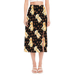 Labrador Retriever Puppy Pattern Print Side Slit Midi Skirt