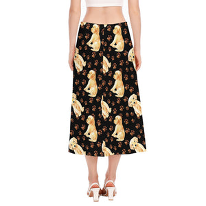 Labrador Retriever Puppy Pattern Print Side Slit Midi Skirt