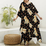Labrador Retriever Puppy Pattern Print Silk V-Neck Kaftan Dress