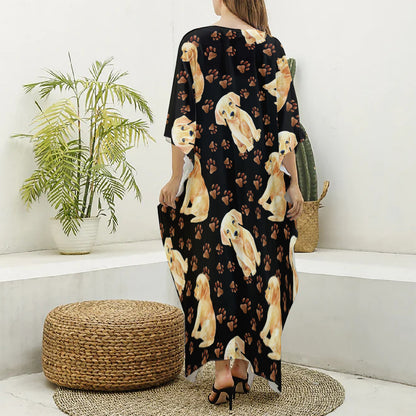 Labrador Retriever Puppy Pattern Print Silk V-Neck Kaftan Dress