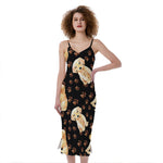 Labrador Retriever Puppy Pattern Print Slim Fit Midi Cami Dress