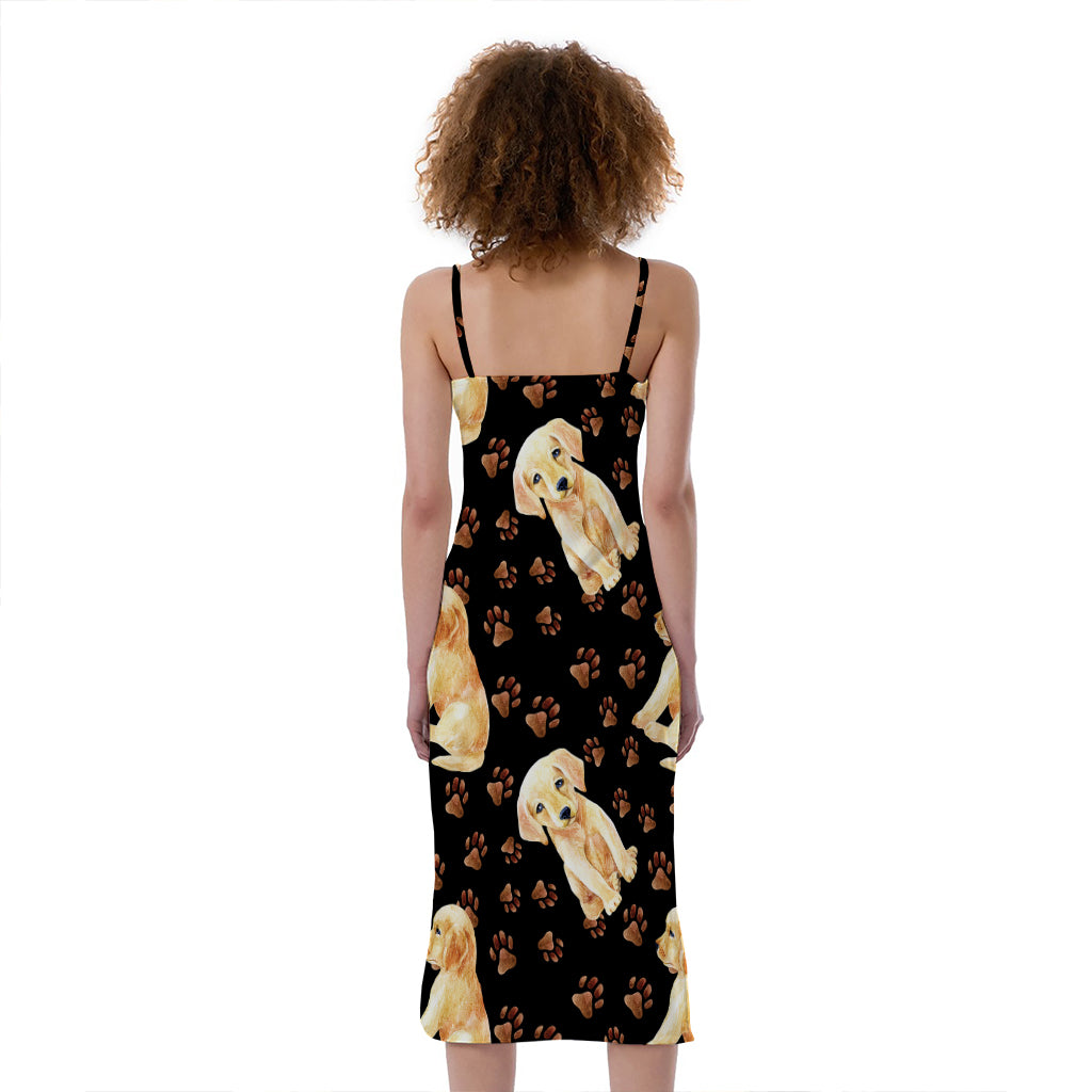 Labrador Retriever Puppy Pattern Print Slim Fit Midi Cami Dress