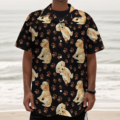Labrador Retriever Puppy Pattern Print Textured Short Sleeve Shirt