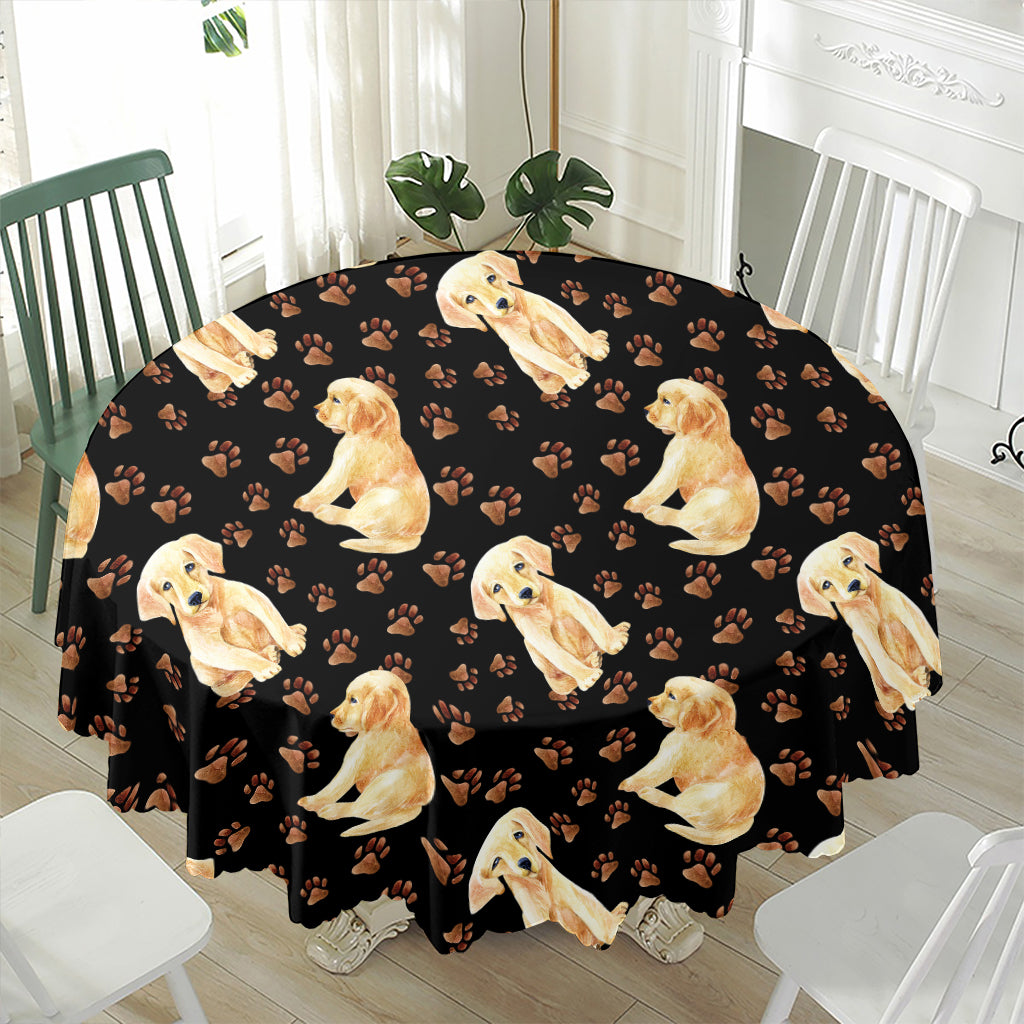 Labrador Retriever Puppy Pattern Print Waterproof Round Tablecloth