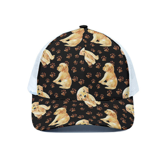 Labrador Retriever Puppy Pattern Print White Mesh Trucker Cap