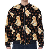 Labrador Retriever Puppy Pattern Print Zip Sleeve Bomber Jacket