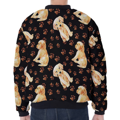 Labrador Retriever Puppy Pattern Print Zip Sleeve Bomber Jacket