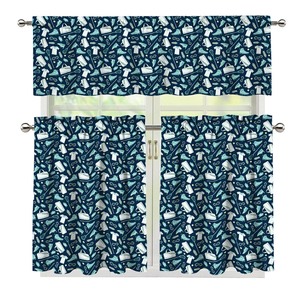 Lacrosse Equipment Pattern Print 3 Piece Kitchen Curtains