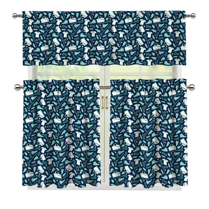 Lacrosse Equipment Pattern Print 3 Piece Kitchen Curtains