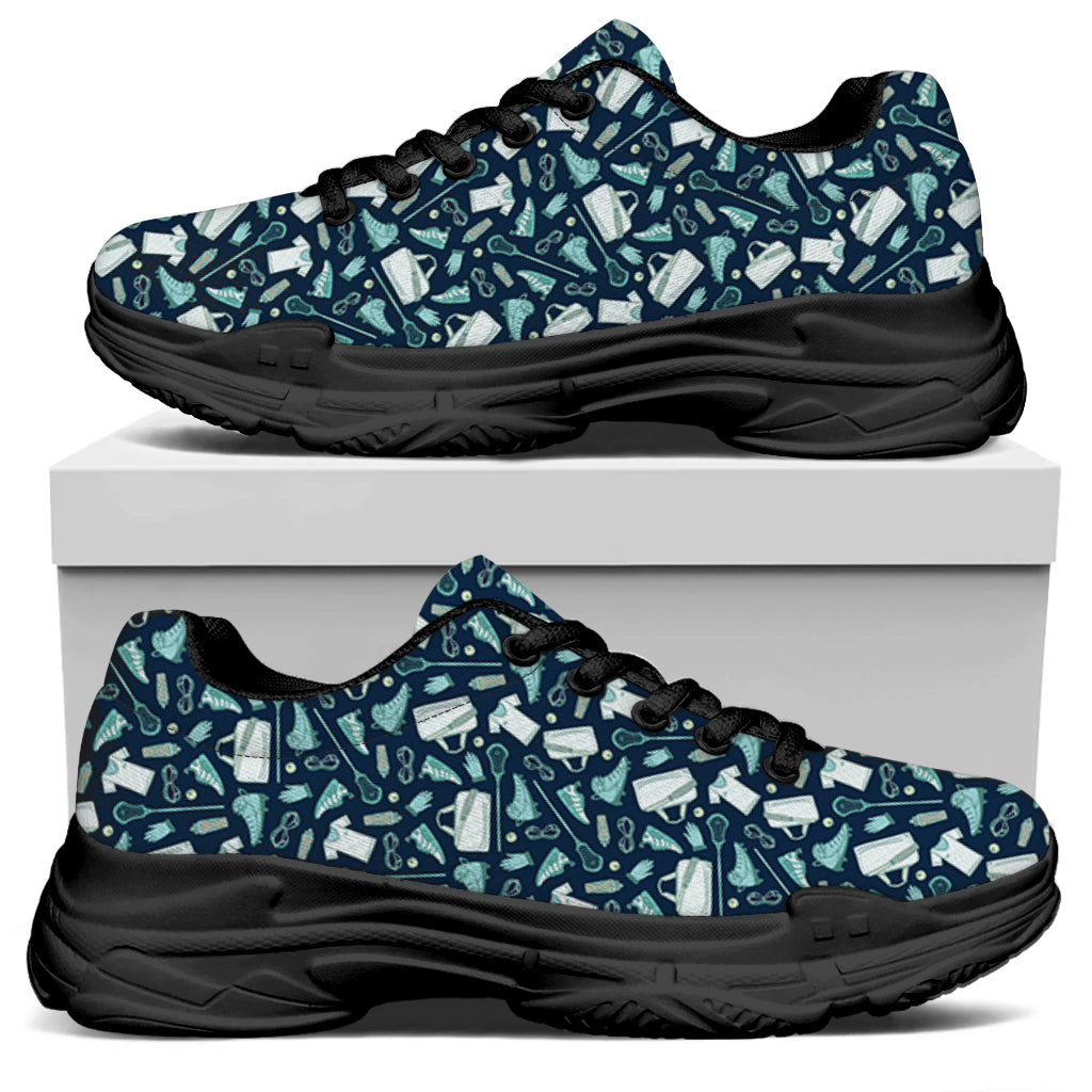 Lacrosse Equipment Pattern Print Black Chunky Shoes