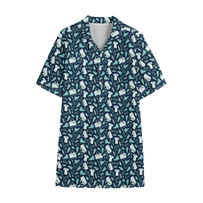 Lacrosse Equipment Pattern Print Cotton Hawaiian Shirt