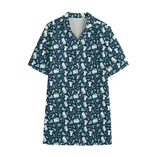 Lacrosse Equipment Pattern Print Cotton Hawaiian Shirt